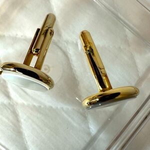 Mens Gold Tone Pearl Cufflinks Vintage Round Discs